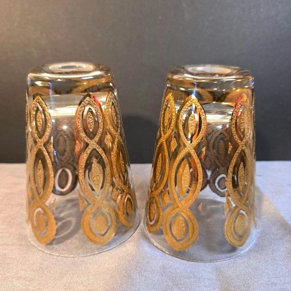 Vintage Culver Hollywood Regency Double Old Fashion Glasses (Set of‎ 2)